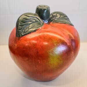 Large Vintage Ceramic Chalkware Red Apple Statue, Handpainted-Realistic- 8.5”H